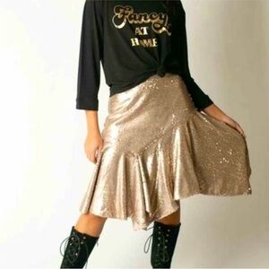 Mia Joy Asymmetrical Rose Gold Sequin Mini Skirt Sz 8
